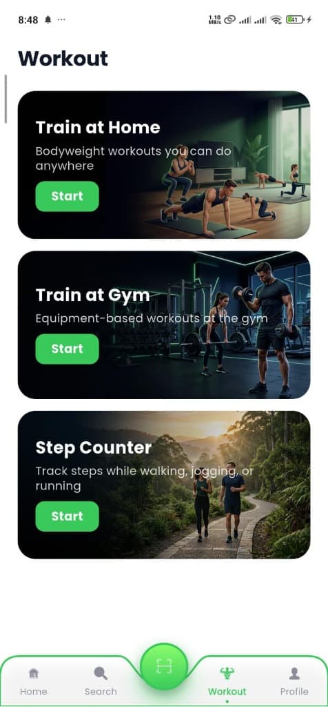 Zeno Fit Workout Screen